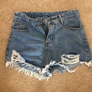 High-rise blue ripped denim shorts from SHEIN
